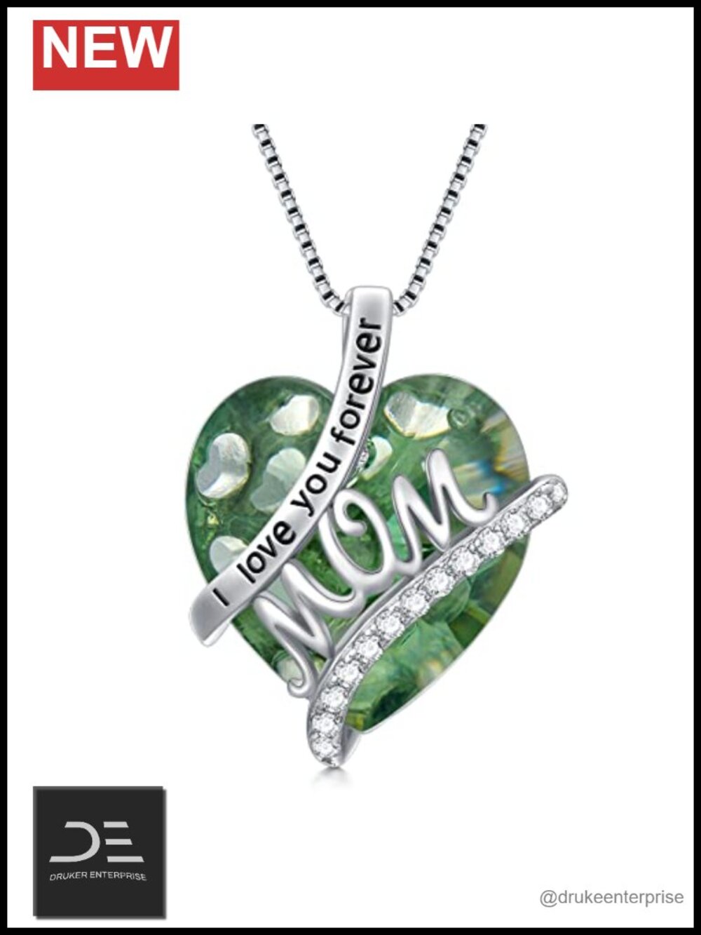 925 Sterling Silver I Love You Forever Mom Heart Birthstone Pendant Necklace